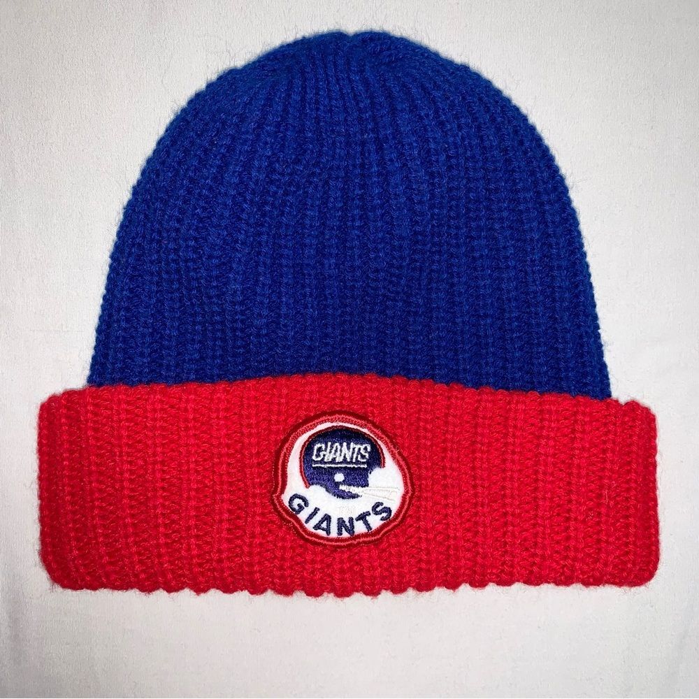 Vintage Hat New York Giants Football Men’s Knit Beanie Blue Red Winter Fall Warm